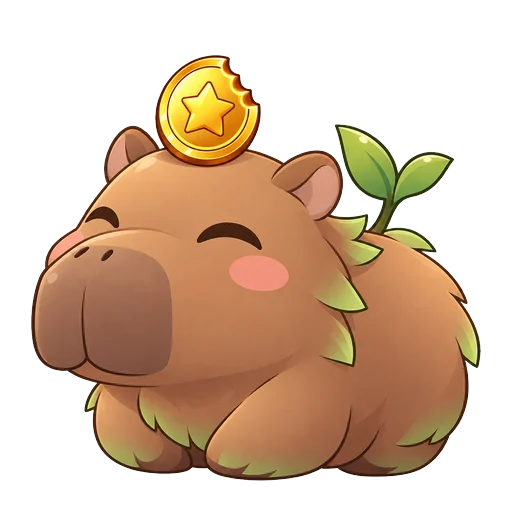 Capyloaf, a round capybara Coinivore, holding a gold coin